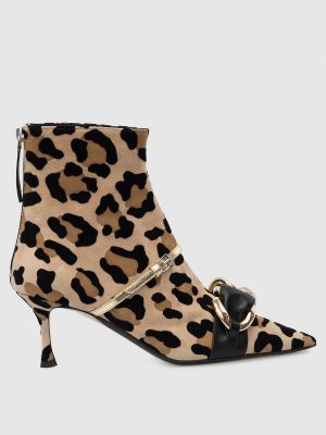 Леопардовые замшевые ботинки с принтом N°21 бежевые