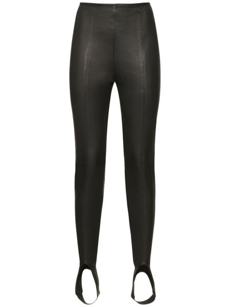 Pantalones de cintura alta de cuero Balmain negro