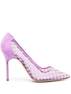 Pantofi cu toc din tul Manolo Blahnik violet