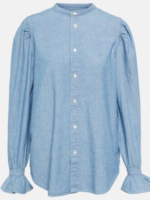 Памучна блуза с волани Polo Ralph Lauren синьо