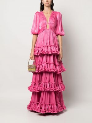 Sukienka wieczorowa z falbankami Costarellos różowa