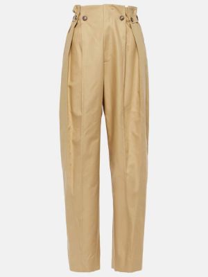 Pantalones rectos de algodón con volantes Victoria Beckham beige