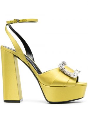 Sandały na platformie na sprzączkę z kryształkami Sergio Rossi żółte