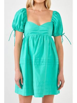 Платье мини с пышными рукавами English Factory зеленое