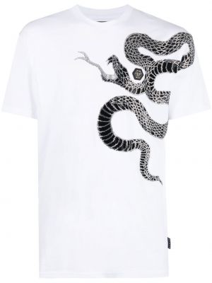 Majica s potiskom s kačjim vzorcem Philipp Plein bela