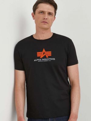 Kötött pamut nyomott mintás póló Alpha Industries - fekete