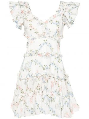 Květinové bavlněné šaty s potiskem Needle & Thread bílé