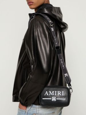 Haftowana torba na ramię skórzana Amiri czarna