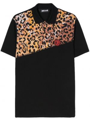 Поло тениска с принт с леопардов принт Just Cavalli черно
