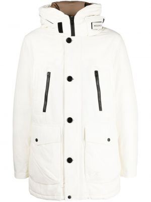 Пухено палто с пера с качулка Woolrich бяло
