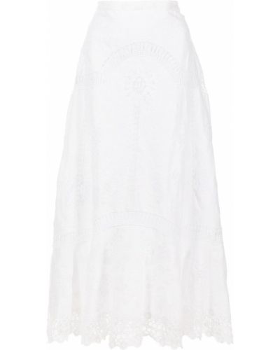 Lniana spódnica z haftem Polo Ralph Lauren, biały