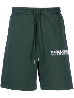 Shorts de sport en coton à imprimé Karl Lagerfeld vert