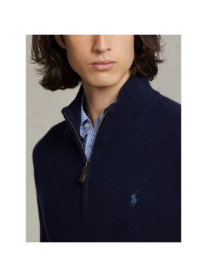 Jersey cuello alto de lana con cremallera de tela jersey Ralph Lauren azul