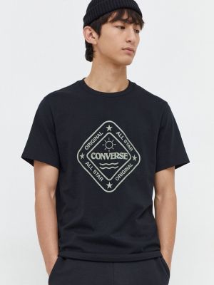 Bavlněné tričko s potiskem Converse černé