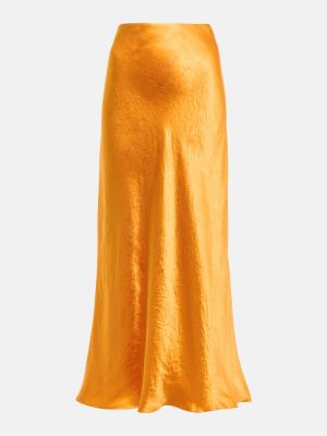 Saténová midi sukňa s vysokým pásom Vince oranžová