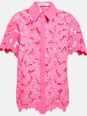 Krajková bavlněná košile Self-portrait růžová