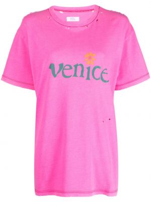 Apgrūtināti t-krekls ar apdruku Erl rozā