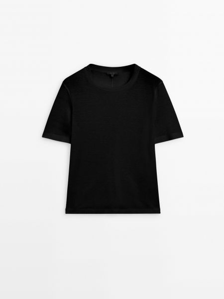 Льняная футболка с коротким рукавом Massimo Dutti черная