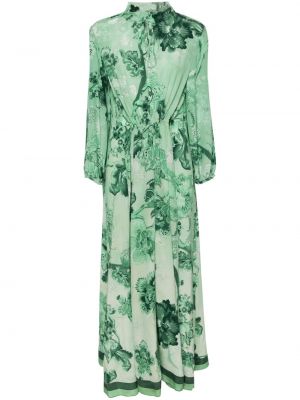 Svilena obleka s cvetličnim vzorcem s potiskom F.r.s For Restless Sleepers zelena