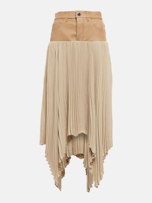 Falda larga de raso de cuero plisada Amiri beige