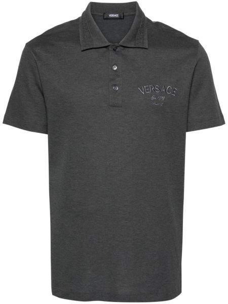 Medvilninis siuvinėtas polo marškinėliai Versace pilka