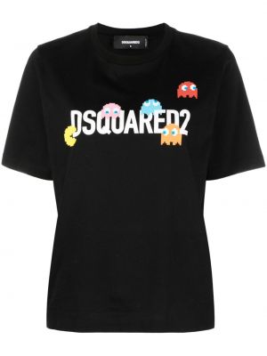 Bavlněné tričko s potiskem jersey Dsquared2 černé