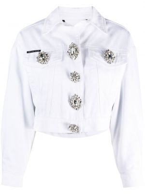 Jeansjacke mit geknöpfter mit kristallen Philipp Plein weiß