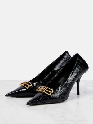 Кожени полуотворени обувки Balenciaga черно