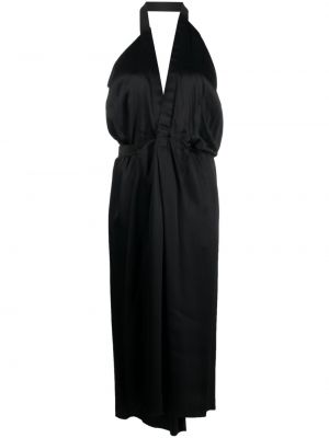 V-nyakú szatén testhezálló midi ruha Mm6 Maison Margiela - fekete