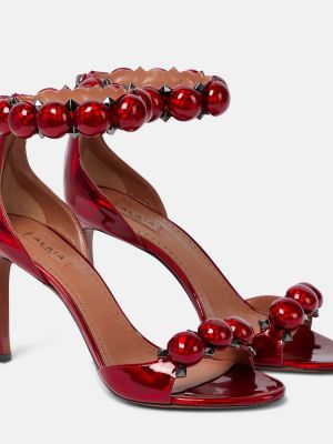 Lakierowane sandały skórzane Alaã¯a czerwone