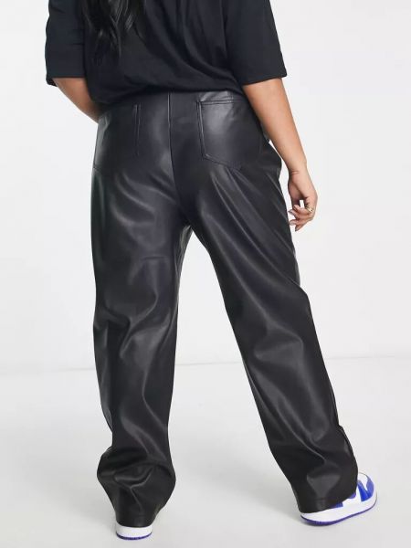 Кожаные прямые брюки из искусственной кожи New Look черные