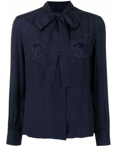 Camisa con lazo con estampado Chanel Pre-owned azul