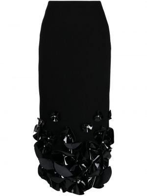 Midi krilo z vezenjem s cvetličnim vzorcem iz krep tkanine David Koma črna