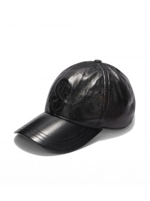 Leder mütze mit stickerei Jil Sander schwarz