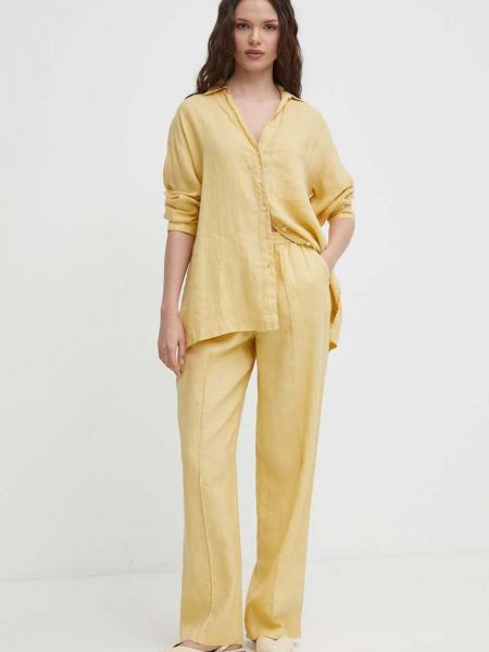 Lniane proste spodnie z wysoką talią United Colors Of Benetton żółte