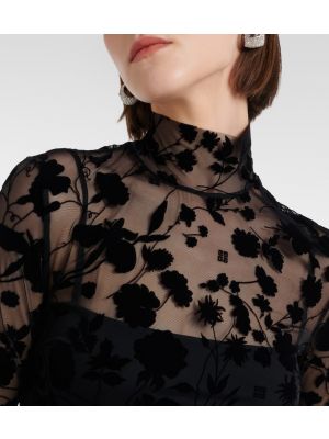 Tylové květinové midi šaty Givenchy černé