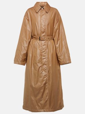 Oversized bavlněný kožený dlouhý kabát Isabel Marant - hnědá