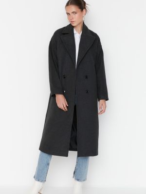 Кашемировое шерстяное пальто оверсайз Trendyol черное