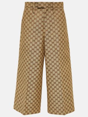 Pantaloni culottes din bumbac cu croială lejeră Gucci maro