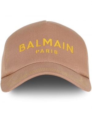 Haftowana czapka z daszkiem Balmain beżowa