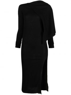 Drapované vlněné midi šaty Rick Owens černé