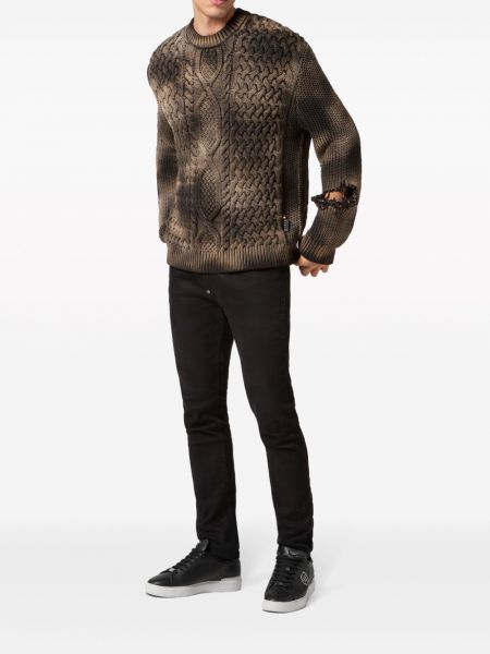 Sweter z przetarciami Philipp Plein brązowy