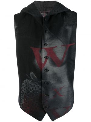 Vesta s kapucí s potiskem Yohji Yamamoto černá