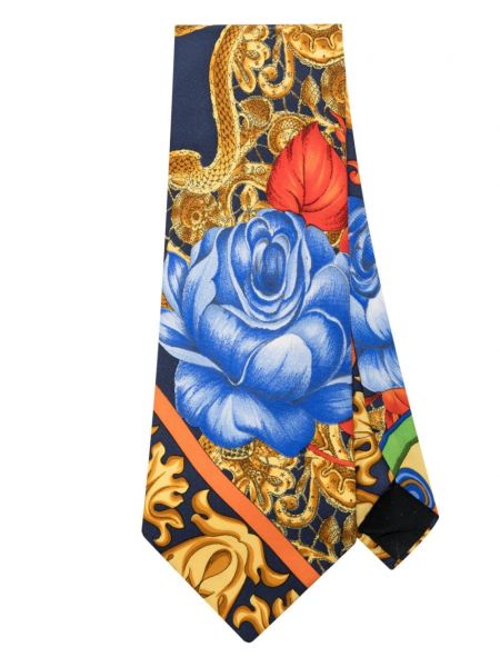 Копринена вратовръзка с принт Versace Pre-owned синьо