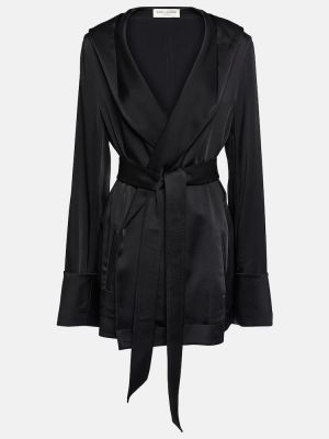 Saténová bunda s kapucňou Saint Laurent čierna