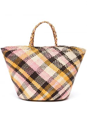 Pletena nakupovalna torba s karirastim vzorcem Ulla Johnson rjava