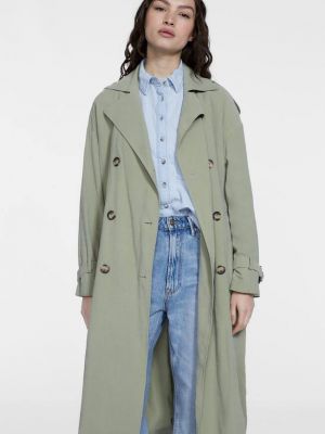 Stradivarius Długi Trencz Z Lejącego Materiału Khaki Xs