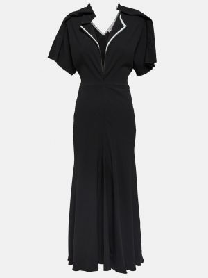 Асимметричное шерстяное длинное платье из крепа Victoria Beckham черное