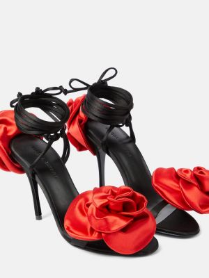 Kvetinové saténové sandále s otvorenou pätou Magda Butrym čierna