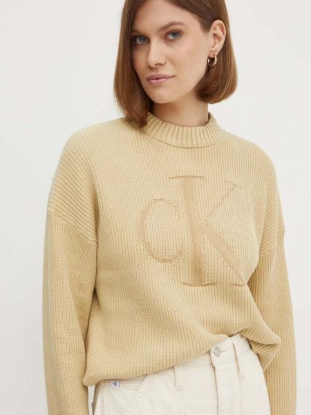 Długi sweter Calvin Klein Jeans beżowy